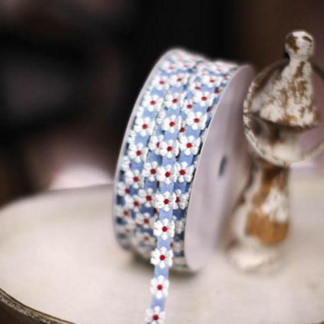 리본빌 자카드리본 자수리본 레이스 스트랩 DIY 3마, 1개, J. 칼리블루 레이스 10mm폭