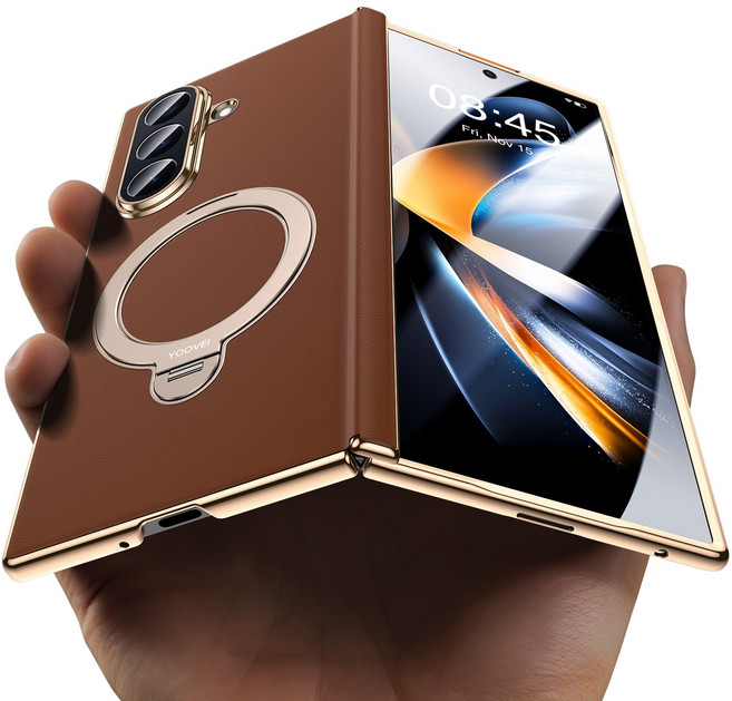 YOOVEI 삼성 갤럭시 Z 폴드7 맥세이프 케이스 힌지보호 순가죽 + 자석 맥세이프 거치대 + 일체형 고화질 보호필름 풀커버 케이스 슬림