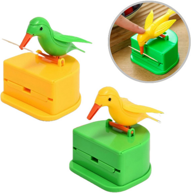 도나토르 귀요미 이쑤시개 디스펜서 새모양 버드, 1개, 옐로우