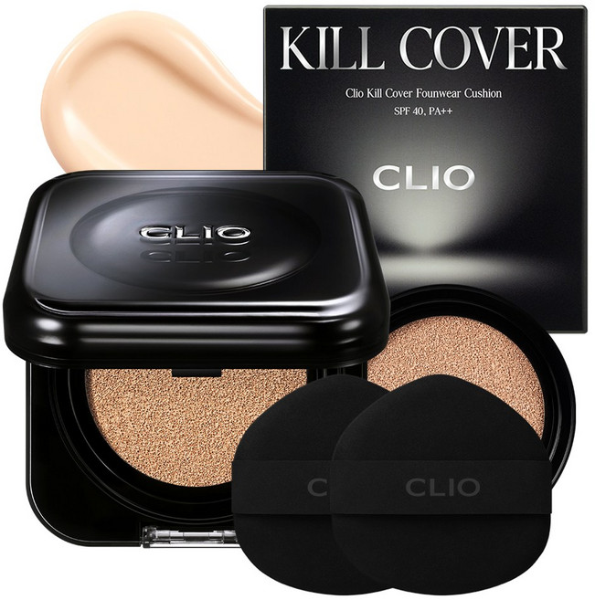 클리오 킬커버 파운웨어 쿠션 기획세트 [본품+리필]+퍼프 2매, 1개, 21N 리넨