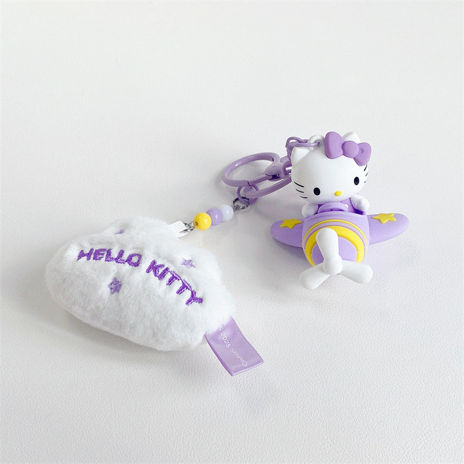 키티 구름 폼폼이 키링 에어팟 열쇠 가방 고리, 키티 퍼플, 1개