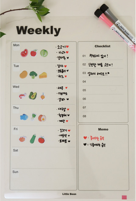 리틀빈 비스포크 오브제 냉장고 달력 접착 스케줄 보드, 1개, 투명 주간