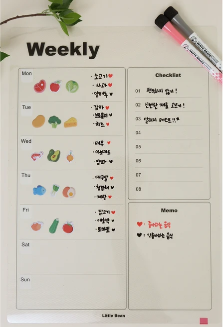 리틀빈 비스포크 오브제 냉장고 달력 접착 스케줄 보드, 1개, 투명 주간 - 쿠팡