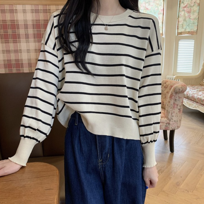 베러댓걸 여성용 가을 겨울 유니크 백단추 긴팔 니트티