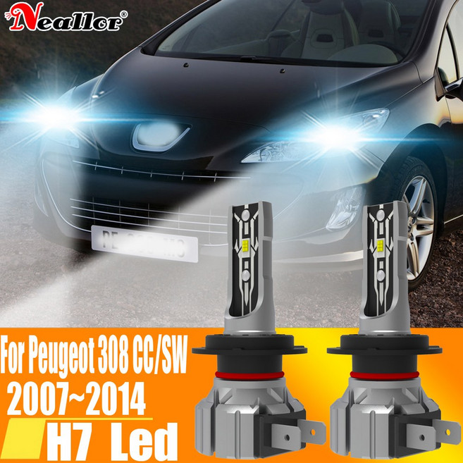 H7 Led 라이트 2014 운전 푸조 SW 자동 12V 55W 헤드 전구 자동차 고전력 308 램프 CC ~ 2007 다이오드 모토 Canbus, White 6000K-6500K, 1개