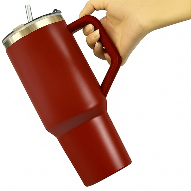 차량용 컵홀더 대용량 1.18L 스텐 텀블러 (빨대 포함), 1개, 레드(R)