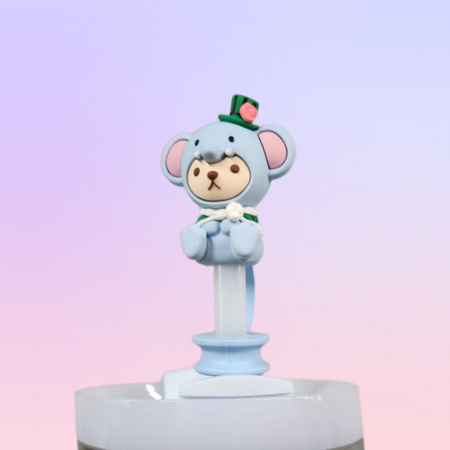 [귀여운 캐릭터 빨대마개] 텀블러 데코 캡 먼지방지 실리콘 커버, 코끼리, 1개