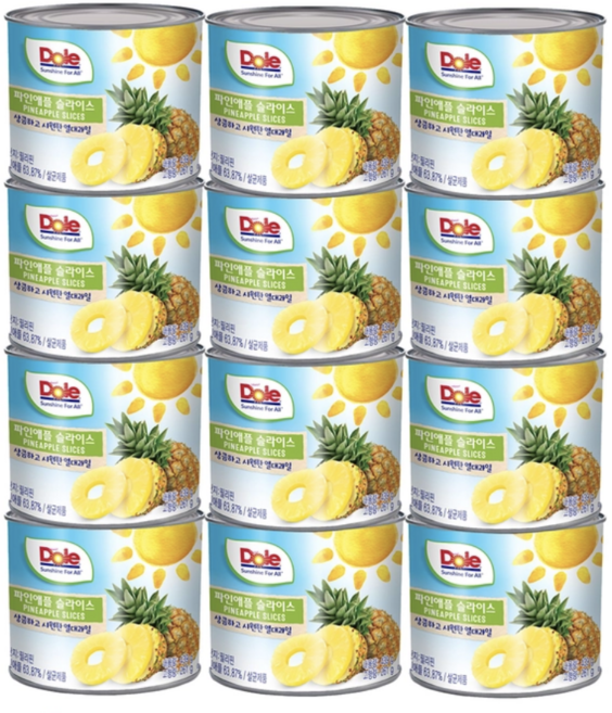 돌 파인애플 슬라이스 통조림, 439g, 12개
