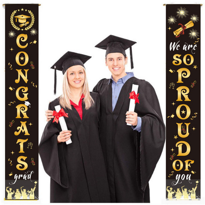 졸업 행사 대형 현수막 배경 천 180x110cm 축하 파티 졸업식 배너 포토존 가랜드, 세로형 블랙 2종