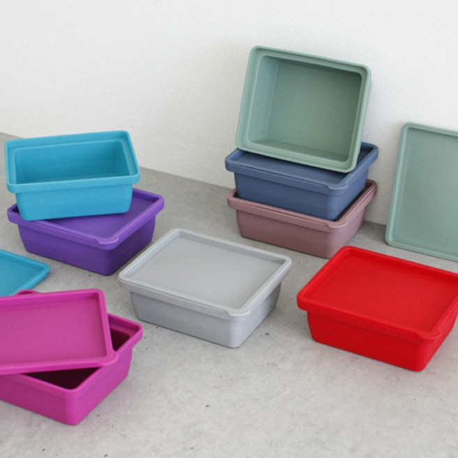 1구 국산 실리콘 사각 냉장냉동 보관 용기 베이킹 계란찜 뚜껑있는 모던, 진핑크