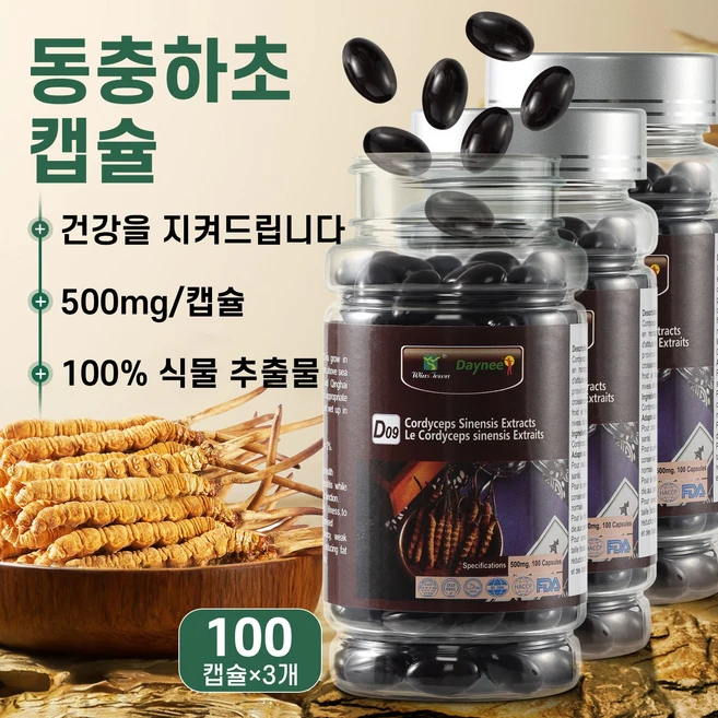프리미엄 동충하초 추출물 500mg 면역력 강화 남성 활력 체력 회복 건강식품, 3개, 100회분 - 쿠팡