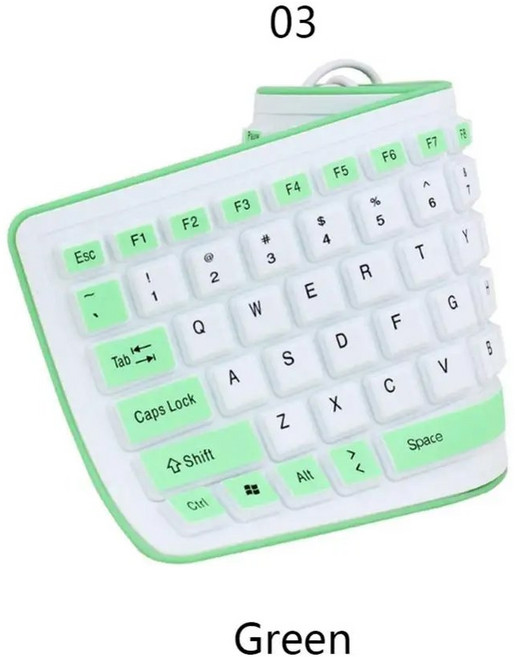 휴대용 사일런트 접이식 실리콘 키보드 유연한 USB 소프트 방수 롤업 PC 노트북용, 5) Green, Green, 1개