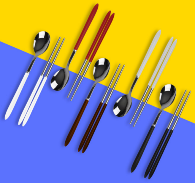 [국산] 고급 스테인레스 컬러 수저세트 2인 커트러리 신혼부부 가족, 1 SET_ 그레이, 1 SET_ 레드, 1개