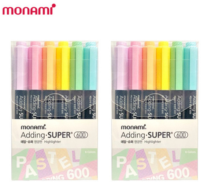 모나미 에딩슈퍼 형광펜 600 파스텔 6색 X 2개묶음, 기본