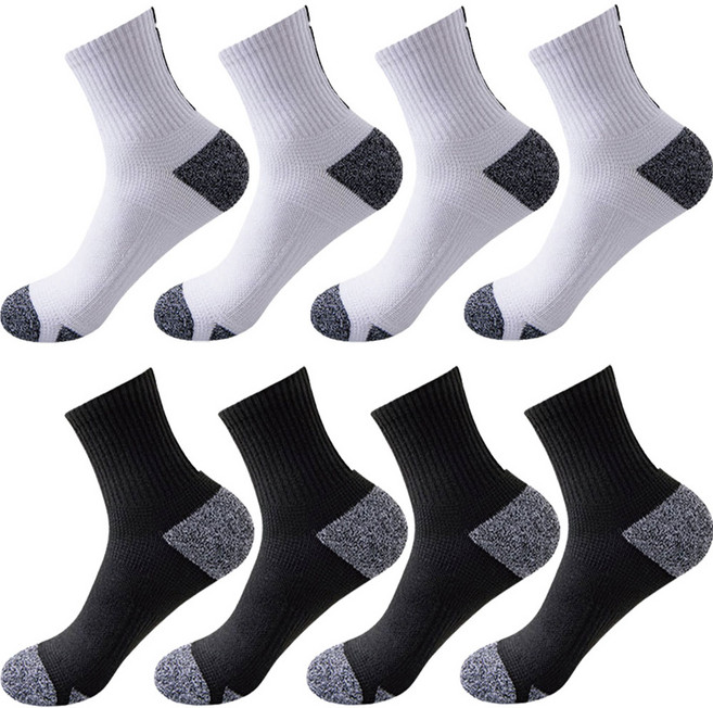 고즈 남성 스포츠 양말 러닝 양말 8켤레, 화이트+블랙 8켤레