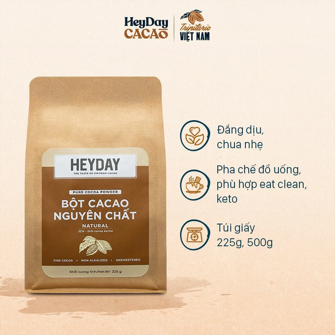 카카오 가루 100% 무가당 HEYDAY - NATURAL 22% - 24% cocoa butter 베트남산, 500g