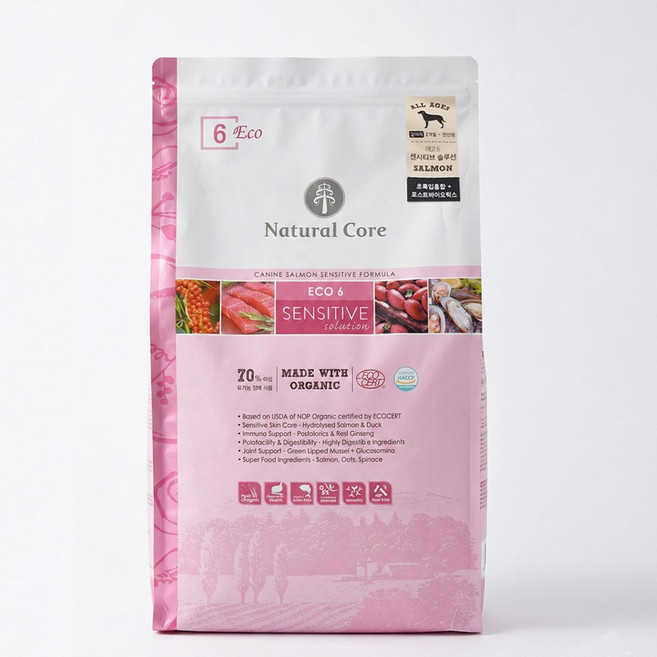 네츄럴코어 유기농 ECO-6 센시티브솔루션 연어 강아지사료, 6kg, 1개