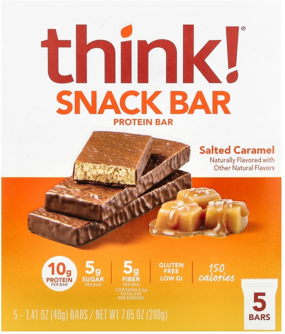 Think 프로틴+ 150 칼로리 바 솔티드 카라멜 5 개입 바 1 개당 1.41 oz (40 g) think! (띵크!), 1개, 40g - 쿠팡
