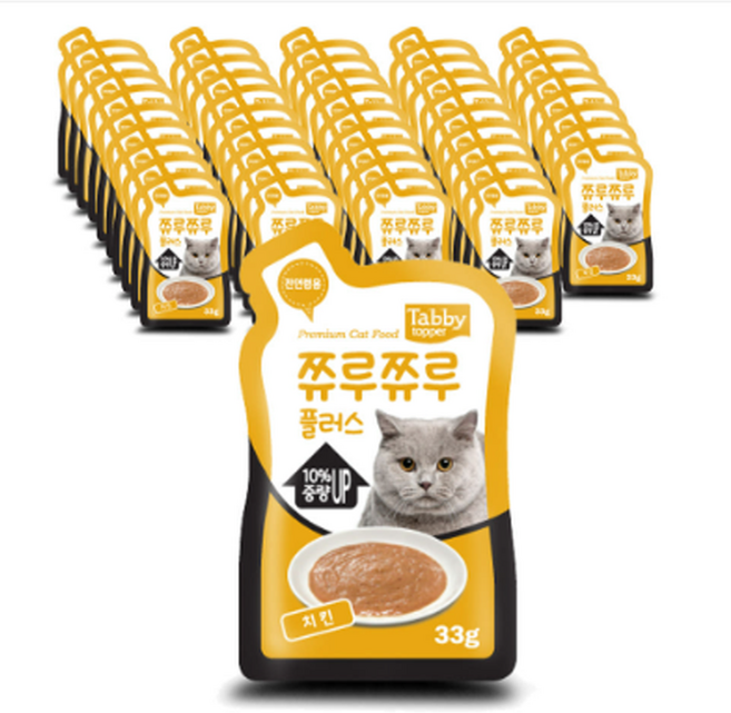 테비토퍼 쮸루쮸루 플러스 고양이 간식, 치킨, 33g, 48개