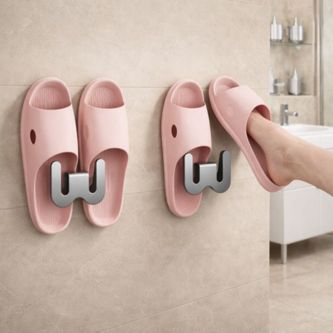 주앙이 떨어지지않는 무타공 슬리퍼 걸이, 1세트, 그레이+그레이