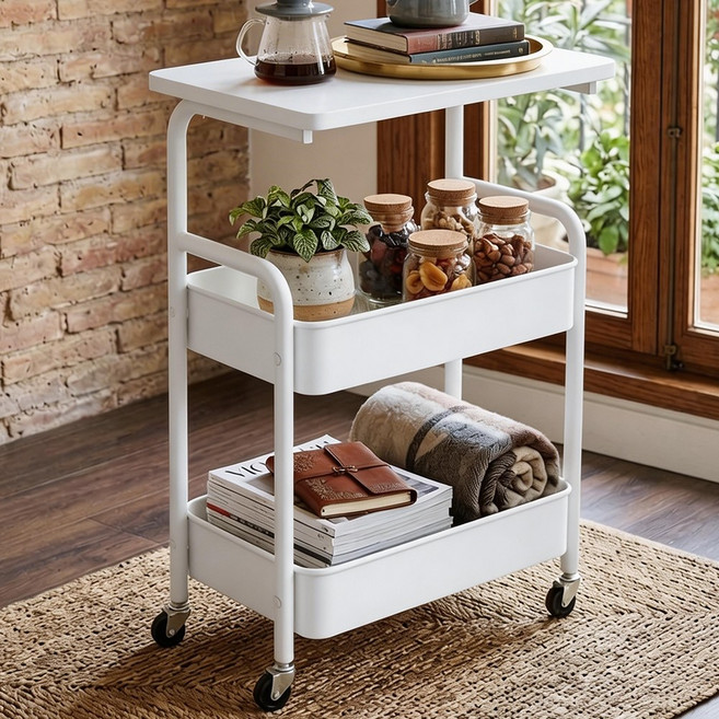 라온프리 이동식 3단 트롤리, 화이트