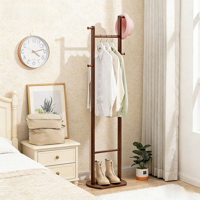 쿠리브 원목색 행거 스탠드 옷걸이 간편조립 스탠드행거, 월넛