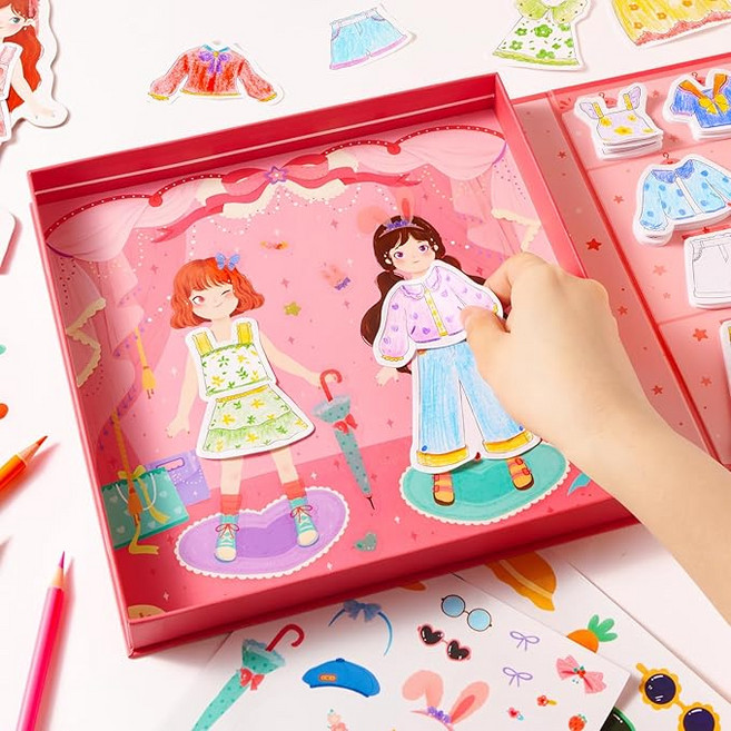 [KC어린이안전인증] 쏠앤샘 붙였다 떼었다 드레스업 옷입히기 종이인형 색칠놀이 스티커 코디북, 드레스업 핑크, 1개