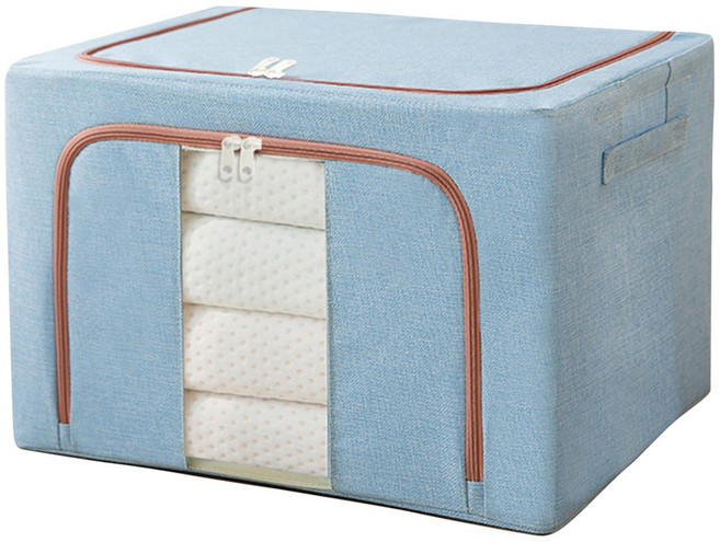 대용량 프리미엄 와이어 리빙박스 접이식 린넨 이불 옷 정리함, 1개, 파란색