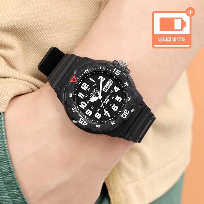 카시오 다이버룩 방수 스포츠 다이버 회전베젤 100m water resistant 남자 우레탄 시계+배터리 바우처