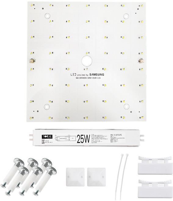 LED모듈 기판 리폼 세트 특수사각등(285x285mm) 25W 삼성 국산 자석 설치, 특수사각등285x285mm(1장) 25W, 보급형 / 삼성 SA등급(3528칩), 3000K(부드러운 노란빛), 1세트, 전구색