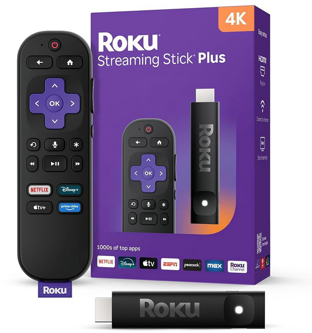 로쿠 스트리밍 스틱 플러스 2025 4K HDR TV용 음성 리모컨 포함, Roku 스트리밍 스틱 플러스 2025 - 음성 리모컨, 1개