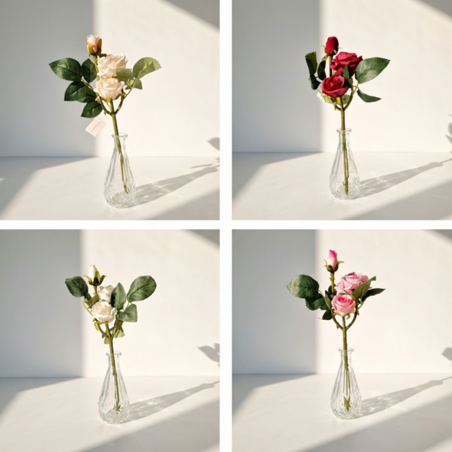 장미 3송이조화 부케 꽃다발 미니부케, 코랄, 1개