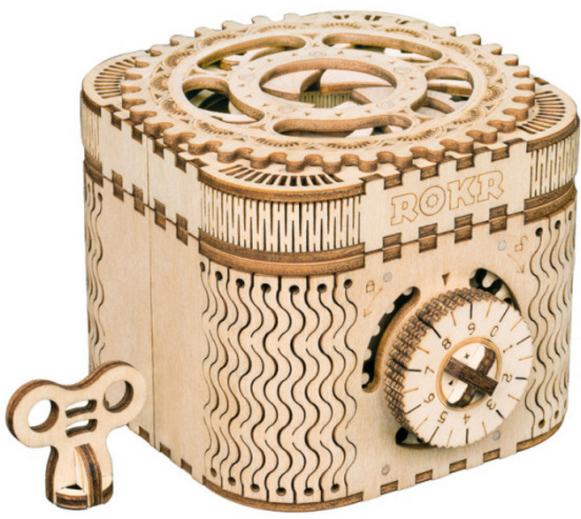 Robotime 123pcs 어린이를위한 크리 에이 티브 DIY 3D 보물 상자 나무 퍼즐 게임 조립 장난감 선물 청소년, 01 Treasure box, 한개옵션1