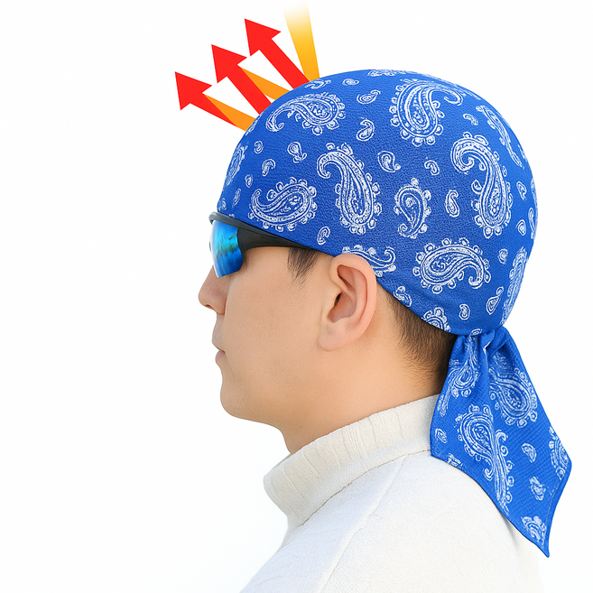 하루픽] 대한민국 국내산 제조 생산 프리미엄 기능성 스포츠 냉감 쿨전사두건 이너모자 속모자 반다나, 아메바블루