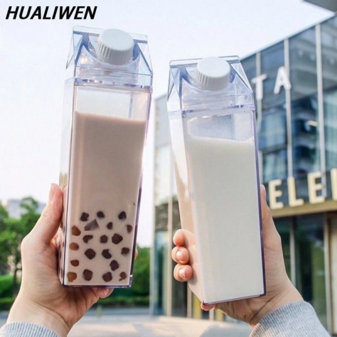 휴대용 투명 플라스틱 우유 상자 물병 주스 차 우유 병 마시는 컵 500ml 1000ml, 01 500ml