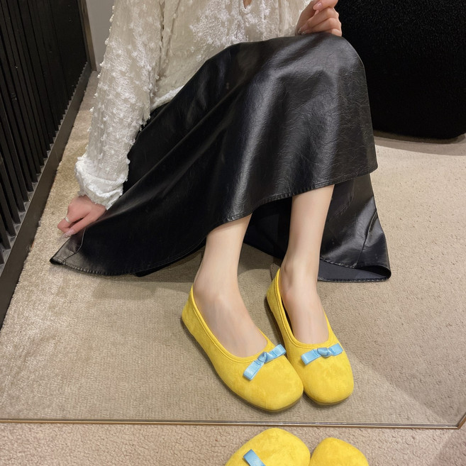 자칠 여성6색 플랫 스웨이드 라이트 리본 플랫슈즈