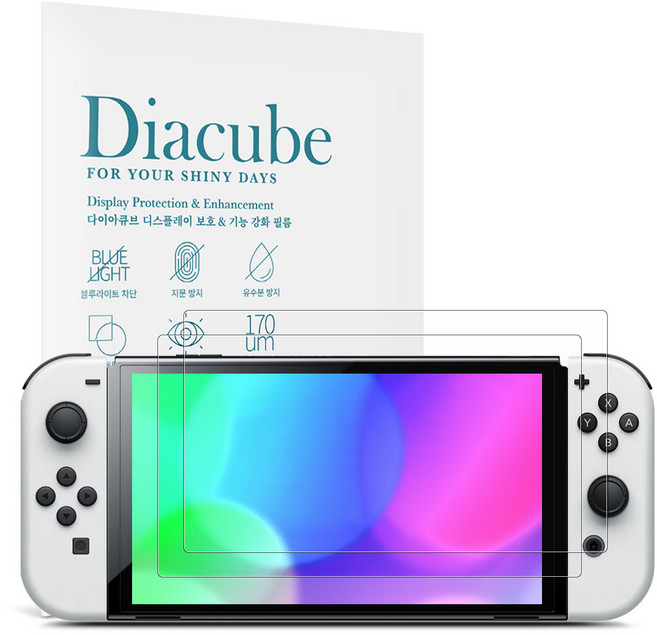 다이아큐브 닌텐도 스위치 OLED 프리미엄 고화질 저반사 AR 액정보호필름 2P 간편부착, 2개, 투명, 닌텐도스위치OLED 프리미엄AR필름