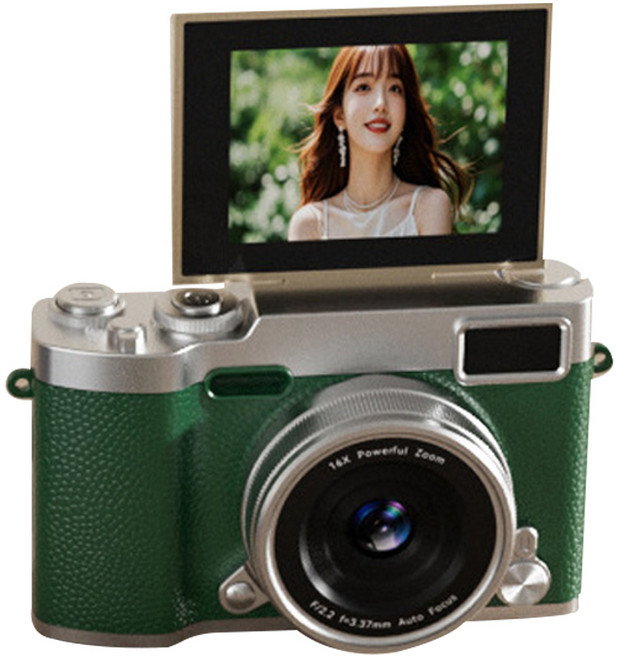 휴대용 도파밍 미니카메라 180도 회전 화면 빈티지 디지털 카메라, 그린