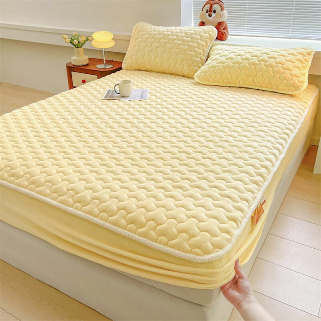 BENRAN 매트리스커버 부드러운 플러시 겨울용 침대커버 매트리스커버 보온 두꺼운 매트리스 보호커버 싱글 더블 겸용 피부에 편안한 침구 침대커버
