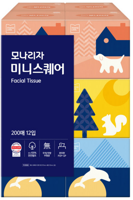 모나리자 미니스퀘어 각티슈 미니각티슈 미니티슈, 1개, 12매