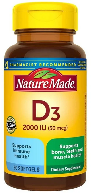 Nature Made Vitamin D3 네이처 메이드 비타민 D3 2000IU 90소프트젤, 1개, 90정 - 쿠팡