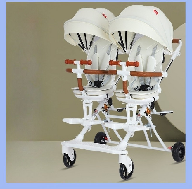 쌍둥이 트라이크 충격흡수 휴대용 트라이크 8.5kg 트윈 유모차 기내반입, 베이지