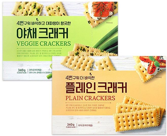 [4번구워 더 바삭한] 플레인+야채 크래커, 340g, 1세트