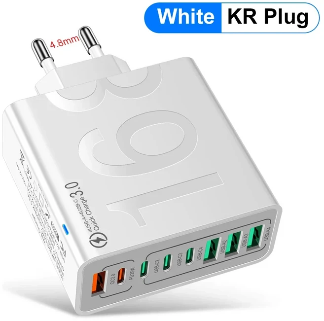 150W USB C 충전기 멀티 포트 고속 전원 어댑터 PD 타입 퀵 차지 3.0 EUUSKR 플러그 여행용 벽