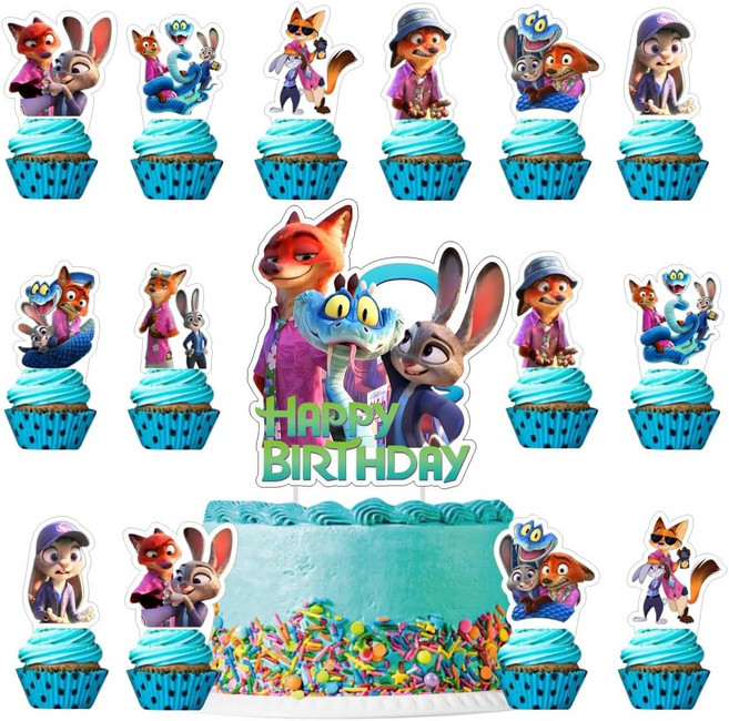 주토피아 테마 생일 장식을 위한 25개의 케이크 토퍼와 컵케이크 토퍼 세트 파티 용품