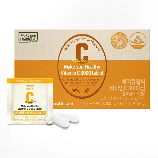 메이큐헬씨 비타민C 3000 정 알약 고햠량 메가 식약처인증 건강기능식품 도스, 1개, 45정 - 쿠팡