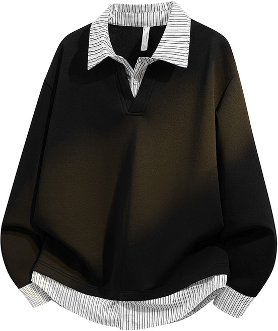 Asure 남자 맨투맨 레이어드 셔츠 페이크 투피스 루즈핏 긴팔 꾸안꾸