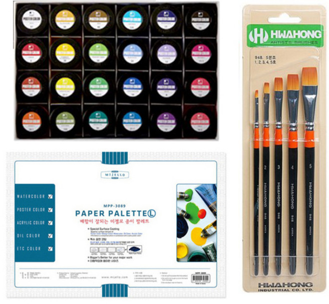 신한 전문가 포스터칼라 40ml 24색 A 팔레트 붓 세트, 단품