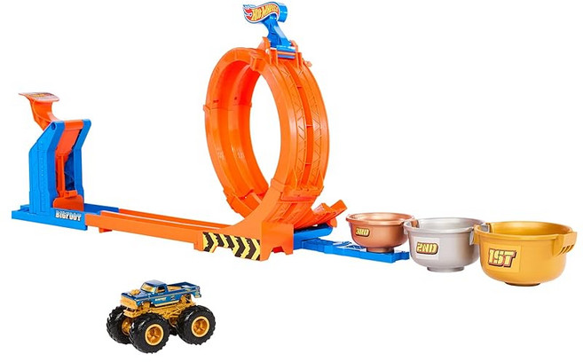 핫 휠(Hot Wheels) 몬스터 트럭 트로피 챌린지 미니카 1대포함 탈것장 난감 플레이 세트 4세부터 오렌지 JBX64