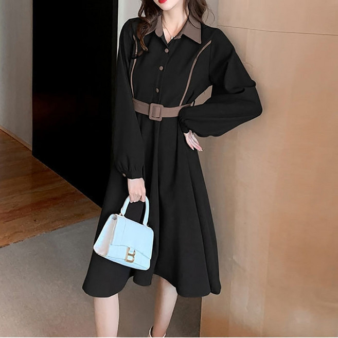 슬림소녀 여성 봄가을 슬림 긴팔 셔츠 원피스 미디 루즈핏 캐주얼 심플 패션 편안한 스커트